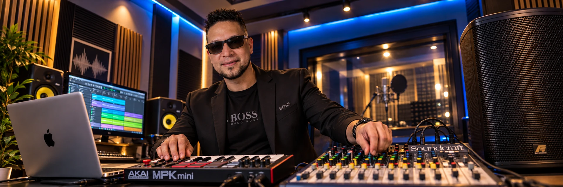 Andrés Abril en su estudio de producción musical